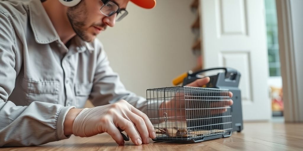 Pest Control Technician handling Mouse traps in Home